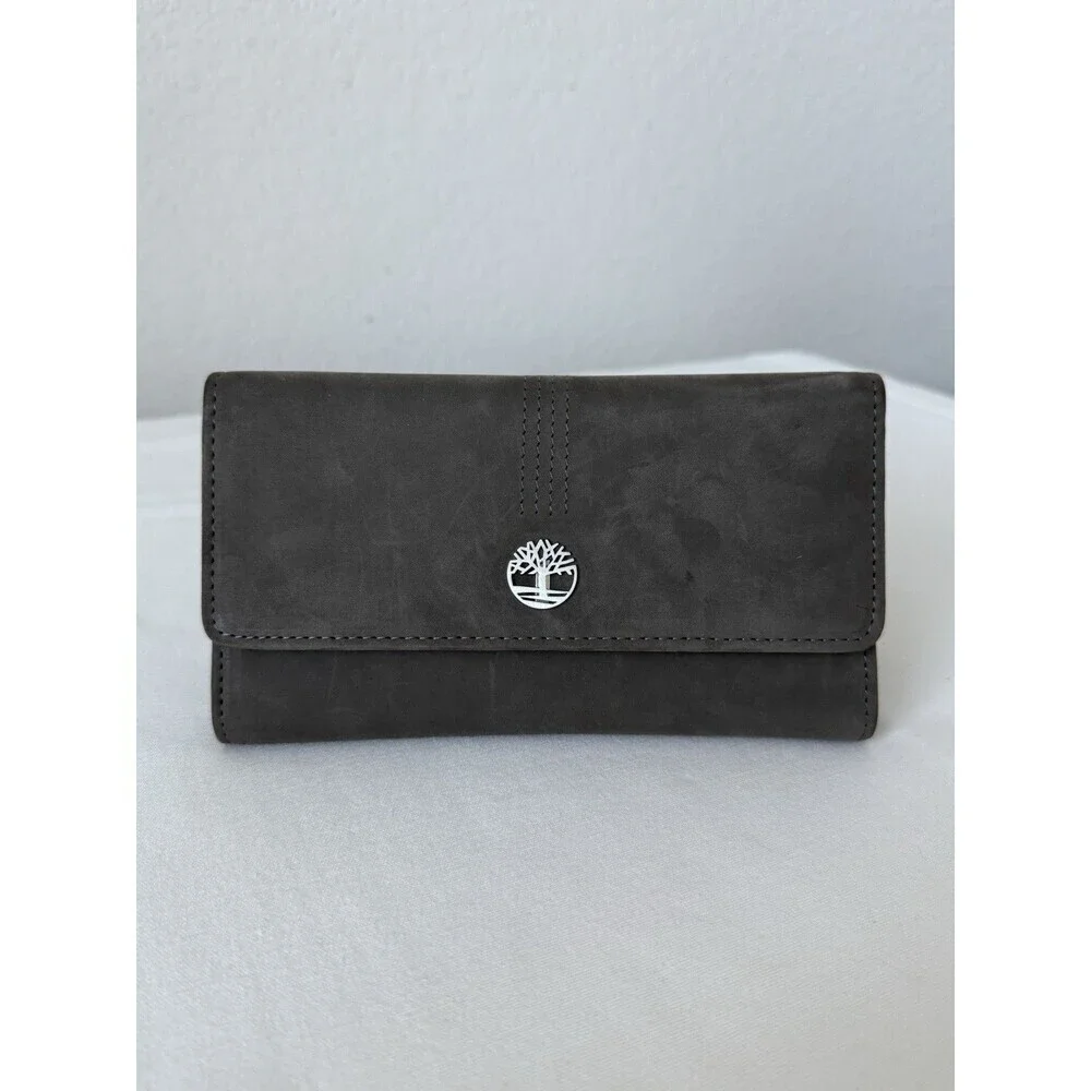 Timberland Women's‎ Leather RFID Flap Wallet Clutch Organizer Gray Leather